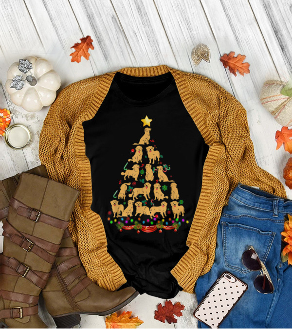 Golden Retriever Dog Christmas Tree Lights Star Decorations T-Shirt