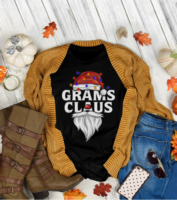 Grams Claus Santa Hat Festive Lights Beard T-Shirt
