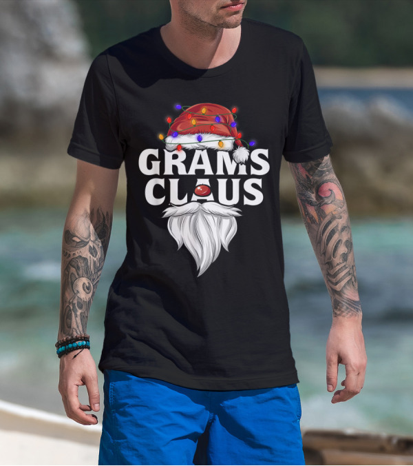 Grams Claus Santa Hat Festive Lights Beard T-Shirt