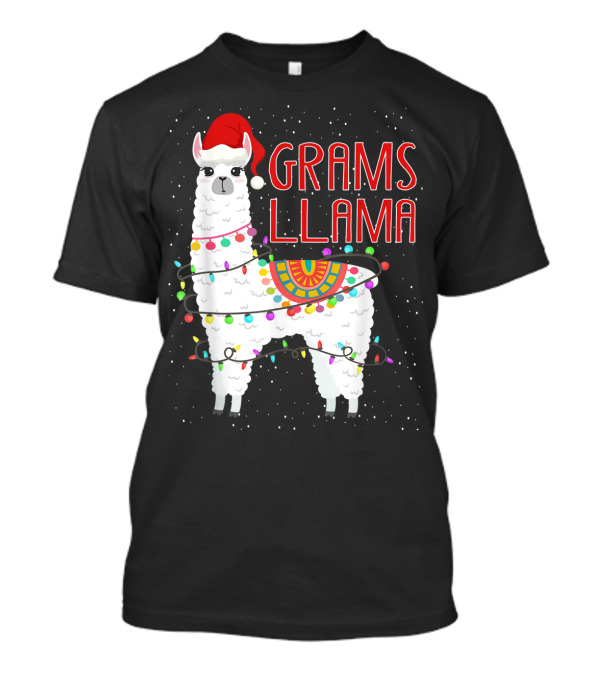 Grams Llama Christmas Santa Hat And Lights T-Shirt