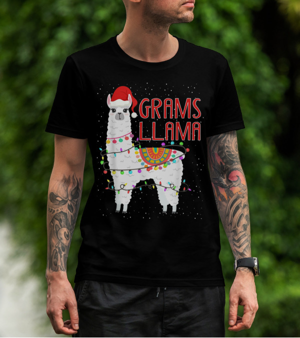 Grams Llama Christmas Santa Hat And Lights T-Shirt