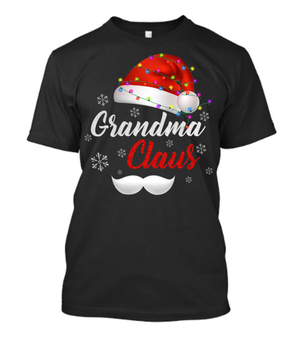 Grandma Claus Santa Hat With Lights And Snowflakes T-Shirt