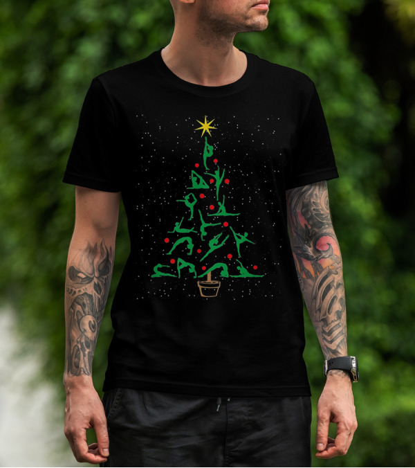 Gymnastics Christmas Tree With Gymnast Poses And Star Topper T-Shirt
