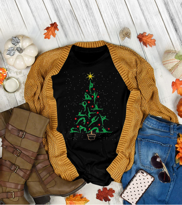 Gymnastics Christmas Tree With Gymnast Poses And Star Topper T-Shirt