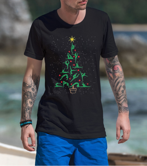 Gymnastics Christmas Tree With Gymnast Poses And Star Topper T-Shirt