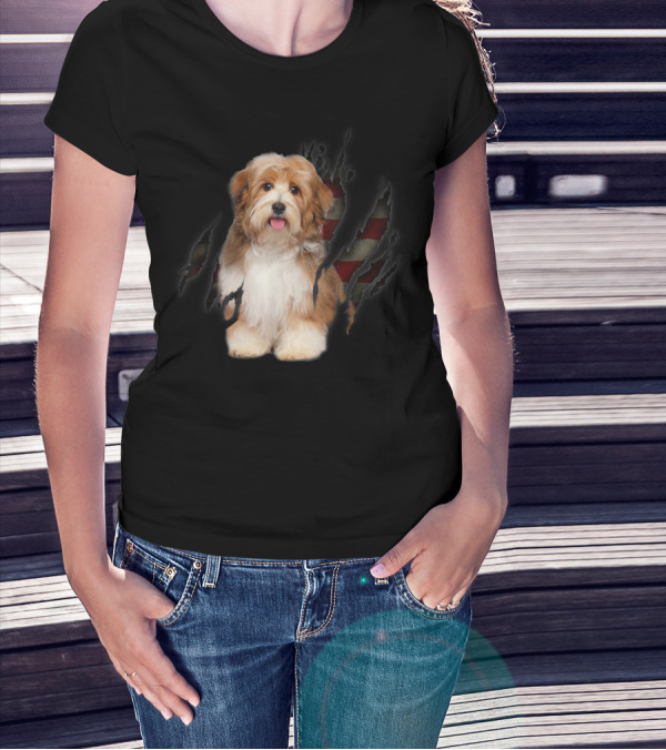 Havanese With American Flag Background T-Shirt