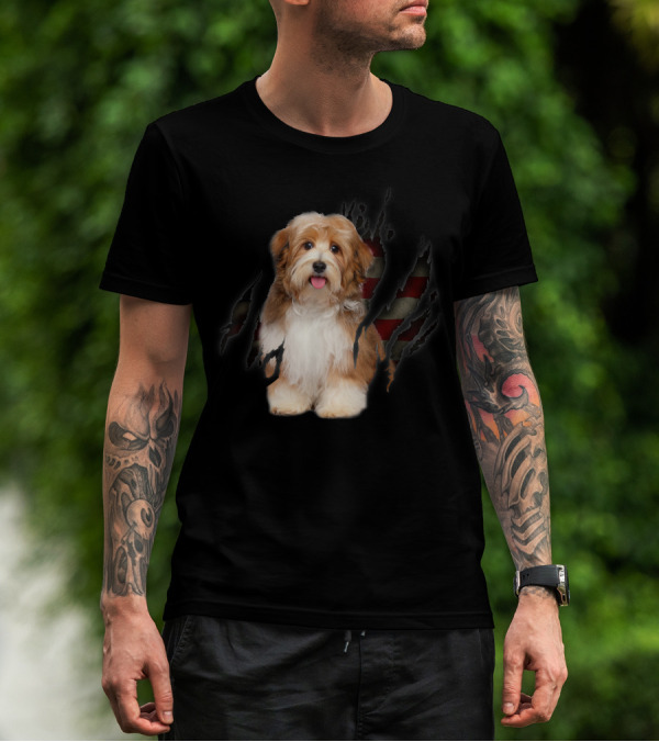 Havanese With American Flag Background T-Shirt
