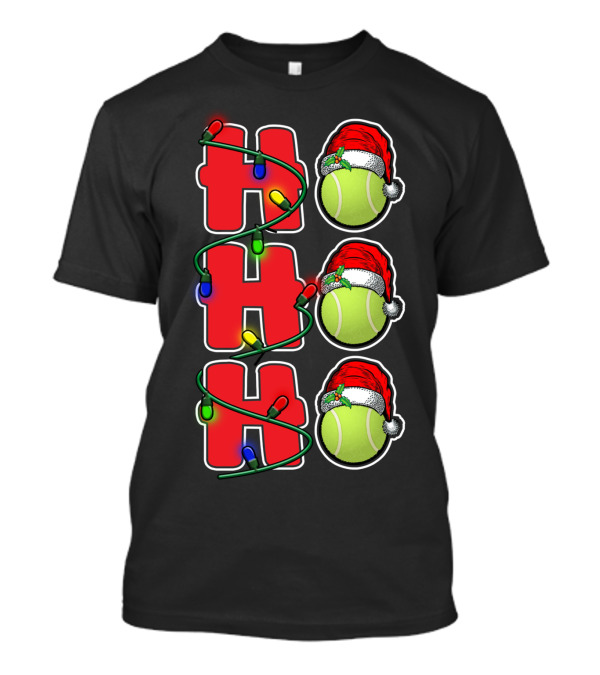 Ho Ho Ho Santa Hat Tennis Christmas Lights Decor T-Shirt