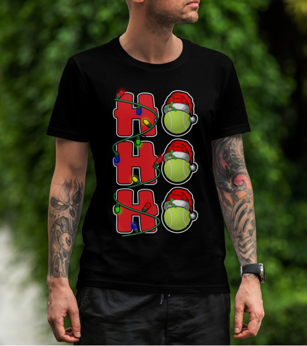 Ho Ho Ho Santa Hat Tennis Christmas Lights Decor T-Shirt