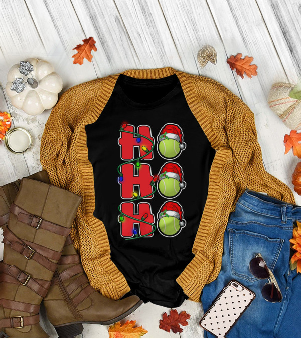 Ho Ho Ho Santa Hat Tennis Christmas Lights Decor T-Shirt
