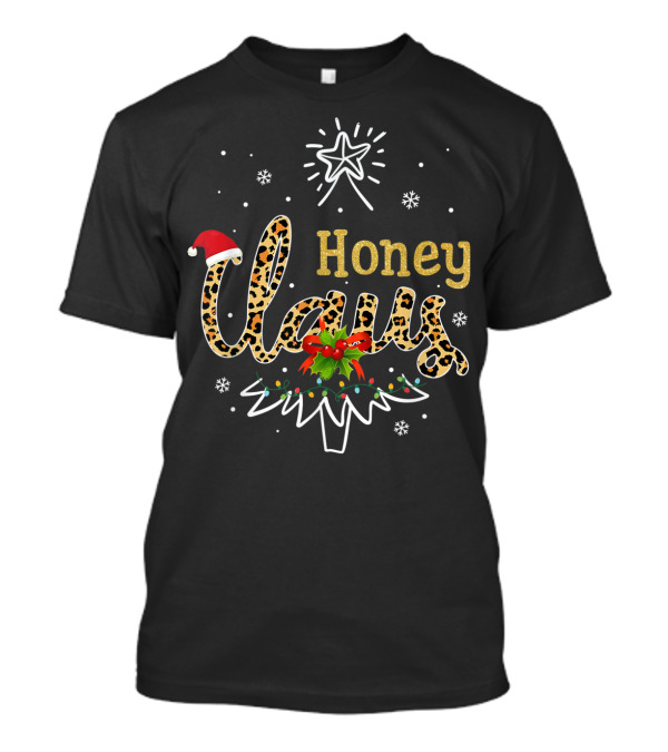 Honey Claus Leopard Christmas Star Snowflakes Santa Hat T-Shirt