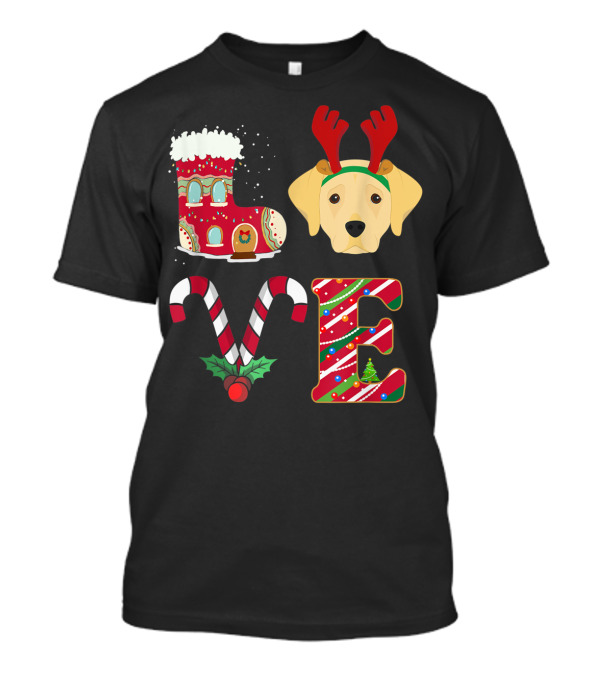 Love Christmas Labrador With Festive Candy Canes And Reindeer Antlers T-Shirt