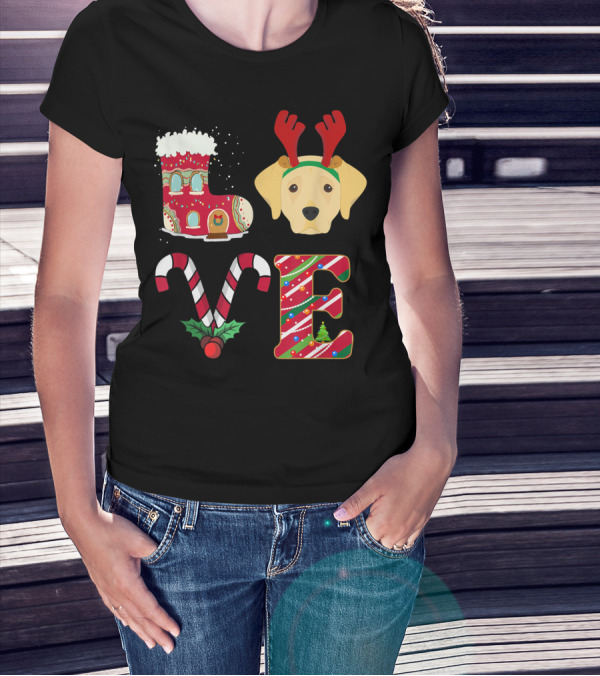 Love Christmas Labrador With Festive Candy Canes And Reindeer Antlers T-Shirt