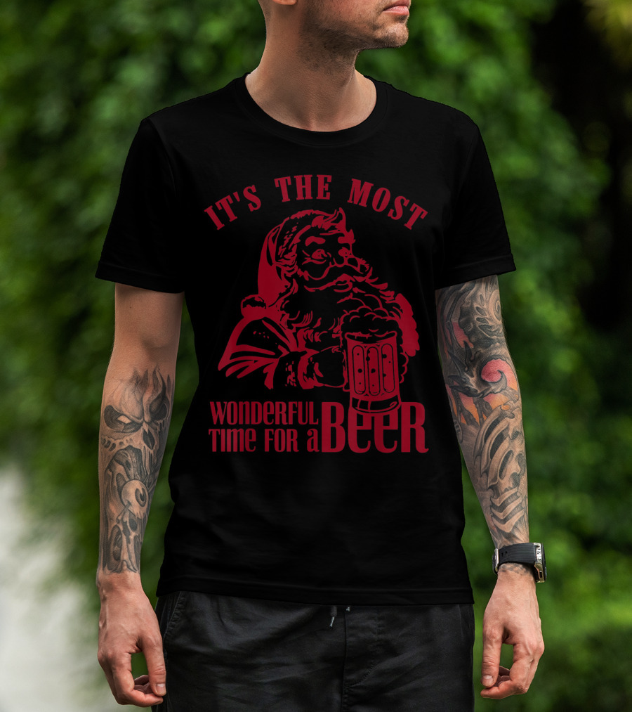 It's The Most Wonderful Time For A Beer Santa With Mug T-Shirt