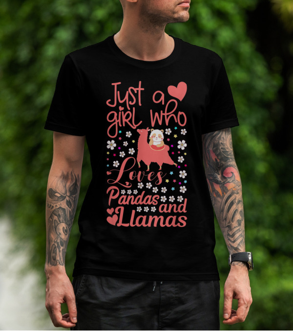 Just A Girl Who Loves Pandas And Llamas With Cute Floral Heart Elements T-Shirt
