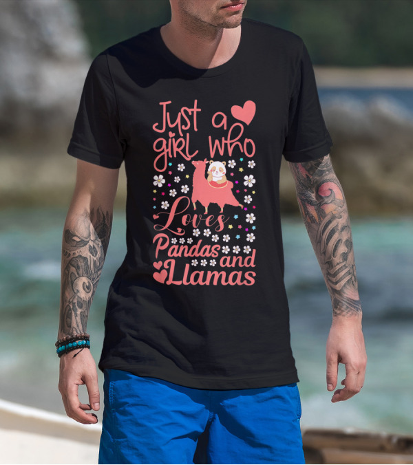 Just A Girl Who Loves Pandas And Llamas With Cute Floral Heart Elements T-Shirt