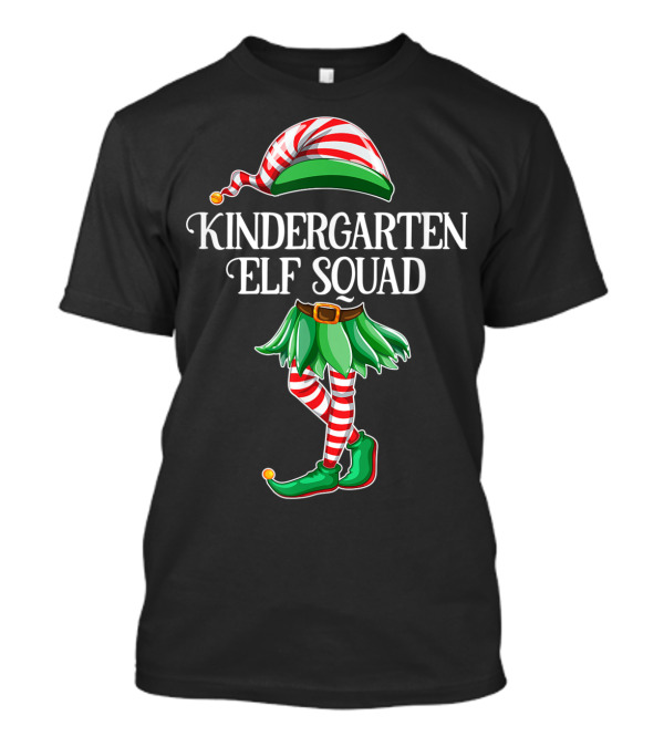 Kindergarten Elf Squad Christmas Costume Striped Tights And Hat T-Shirt