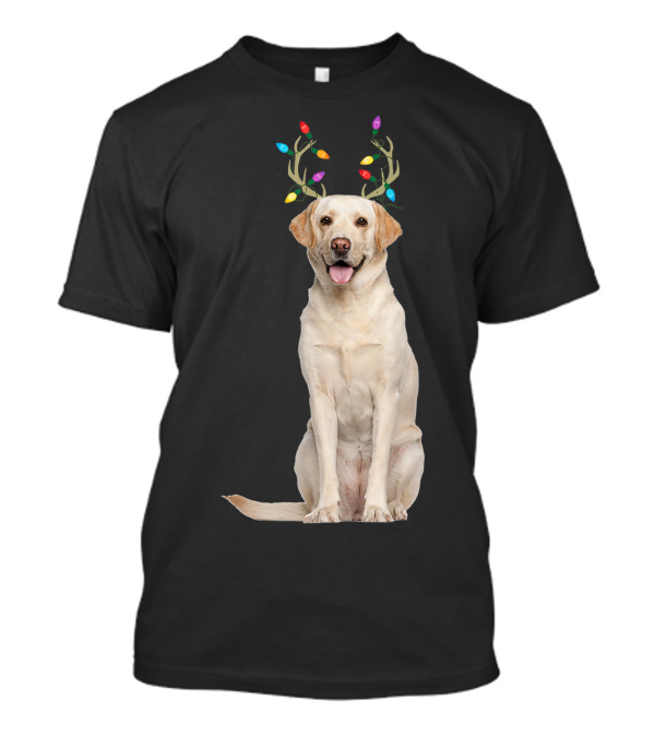 Labrador Retriever With Reindeer Antlers And Christmas Lights T-Shirt