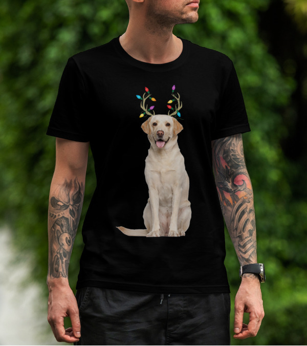 Labrador Retriever With Reindeer Antlers And Christmas Lights T-Shirt