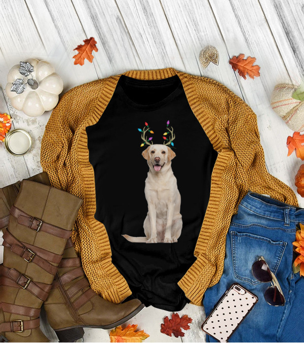 Labrador Retriever With Reindeer Antlers And Christmas Lights T-Shirt
