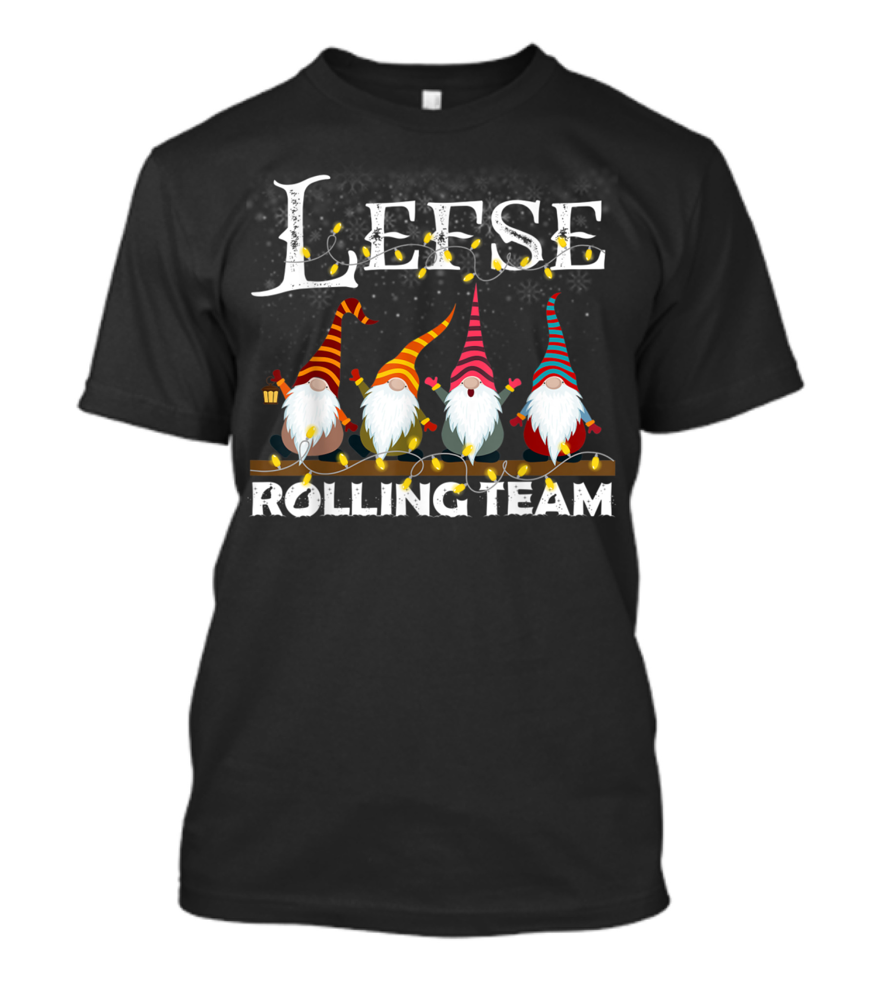 Lefse Rolling Team Gnome Xmas Festive Merry Christmas Lights T-Shirt