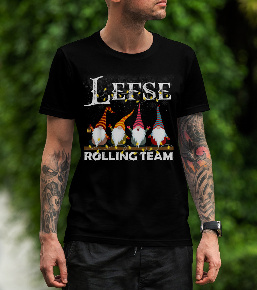 Lefse Rolling Team Gnome Xmas Festive Merry Christmas Lights T-Shirt