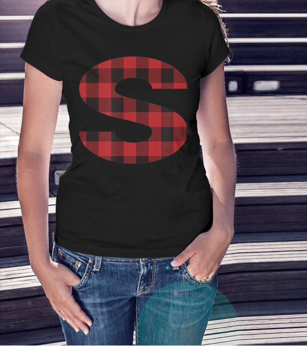 Buffalo Plaid Letter S Monogram Name T-Shirt
