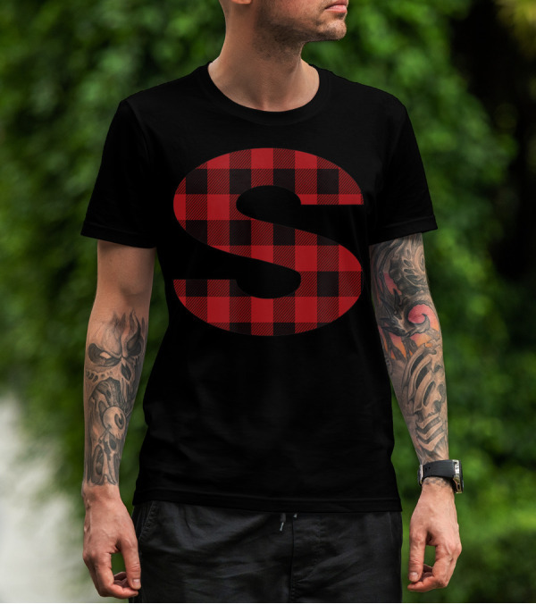 Buffalo Plaid Letter S Monogram Name T-Shirt