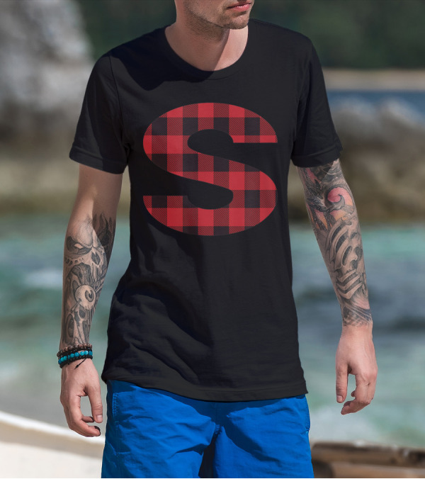 Buffalo Plaid Letter S Monogram Name T-Shirt