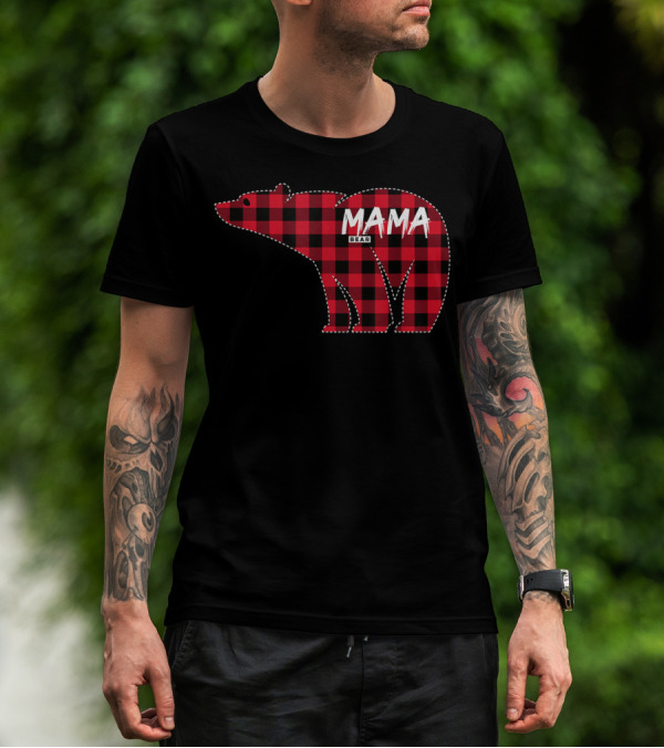 Mama Bear Red Plaid Buffalo Check Bear Mama T-Shirt