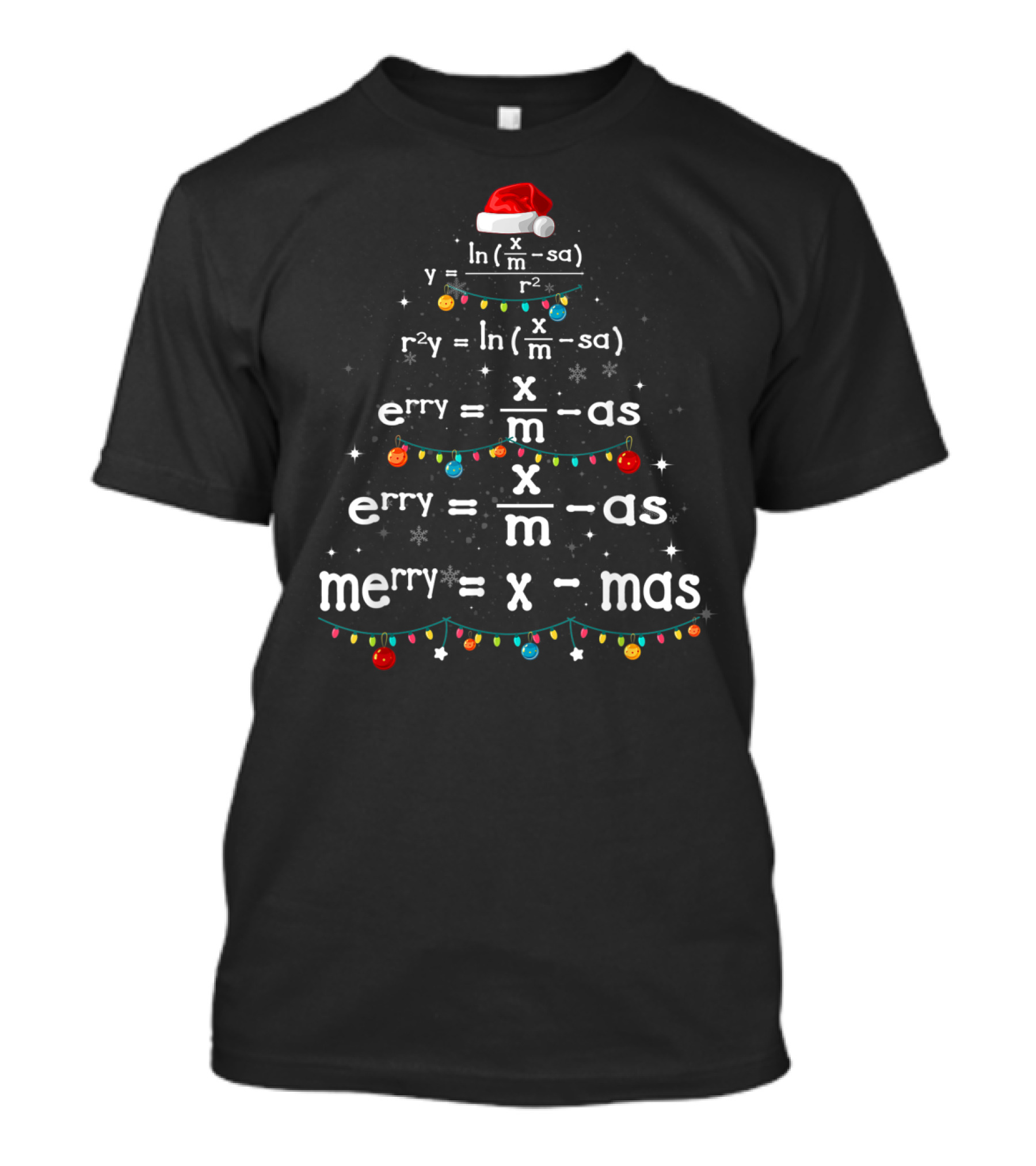 Math Teacher Merry Xmas Tree Equation Santa Hat Lights T-Shirt