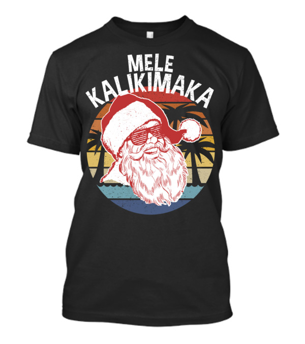 Mele Kalikimaka Vintage Hipster Santa Palm Trees Retro Sunset T-Shirt