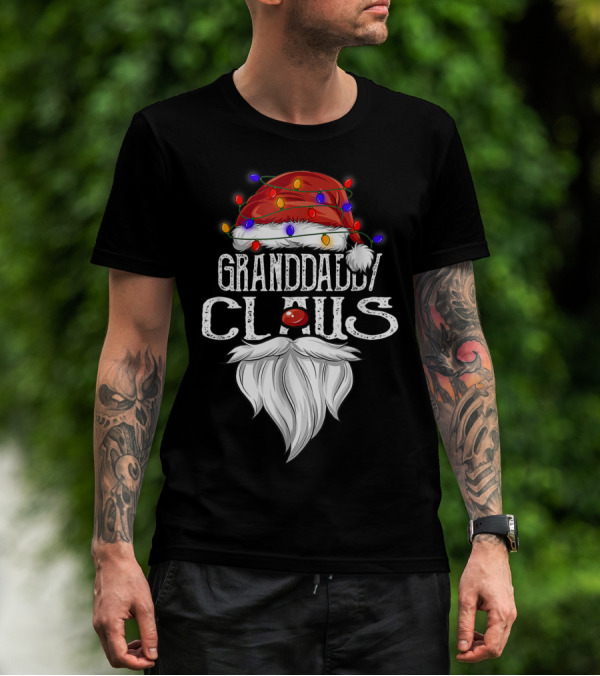 Granddaddy Claus Christmas Lights Santa Hat Beard T-Shirt