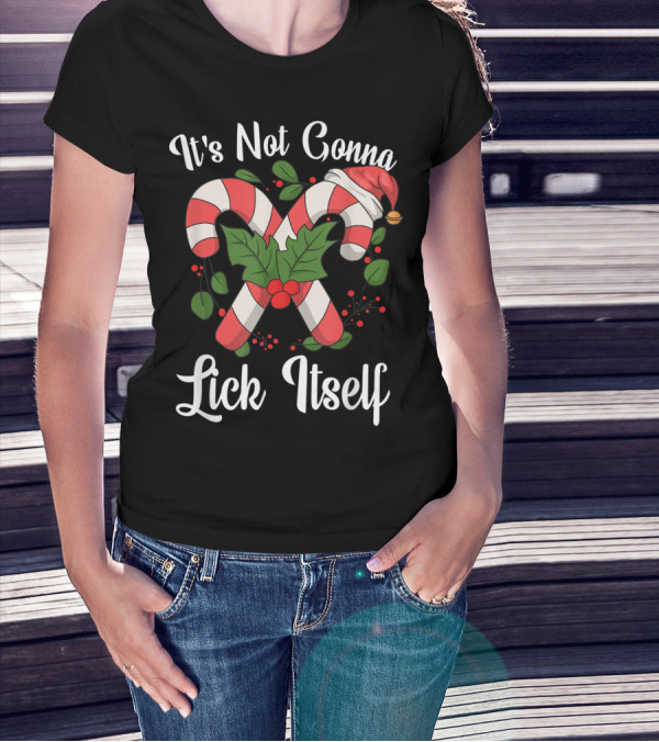 It's Not Gonna Lick Itself Candy Cane Santa Hat And Holly T-Shirt