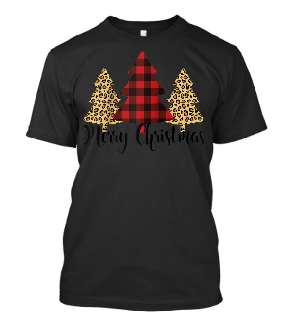 Merry Christmas Buffalo Plaid Leopard Tree T-Shirt