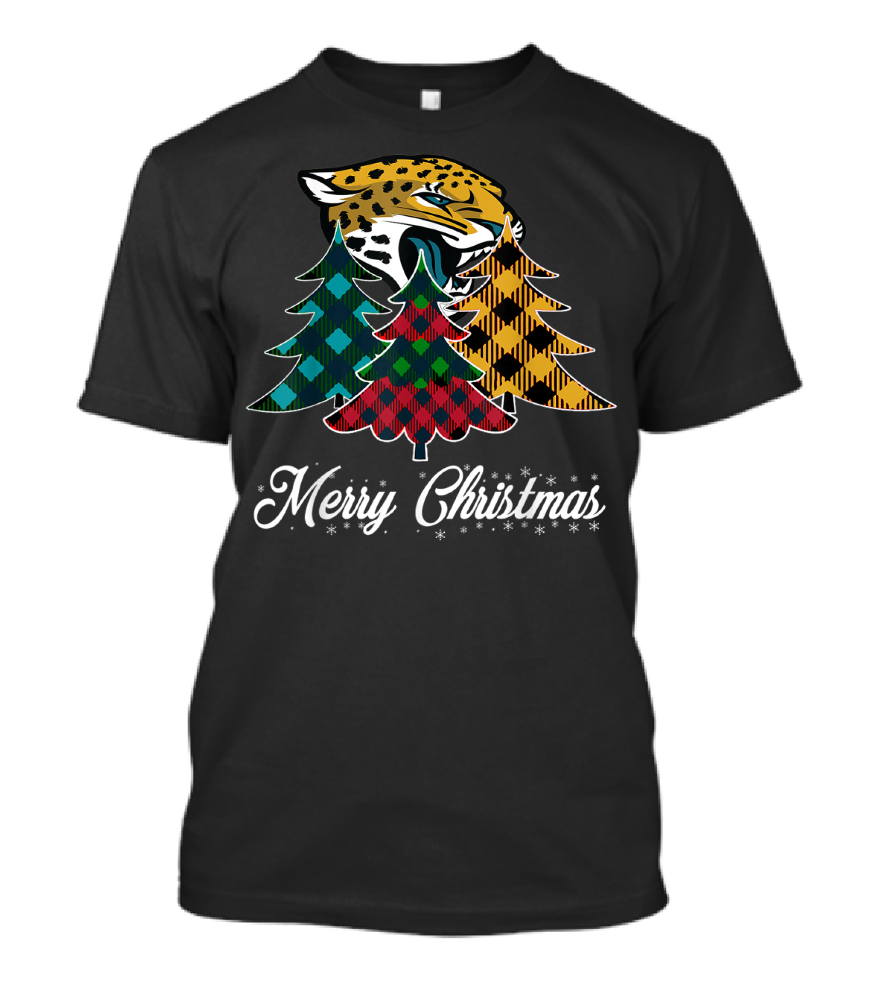 Merry Christmas Jaguars Plaid Trees Football Team T-Shirt