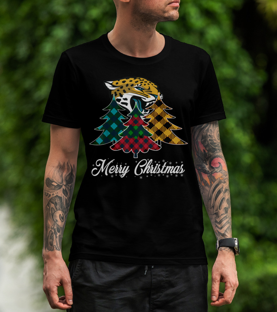 Merry Christmas Jaguars Plaid Trees Football Team T-Shirt