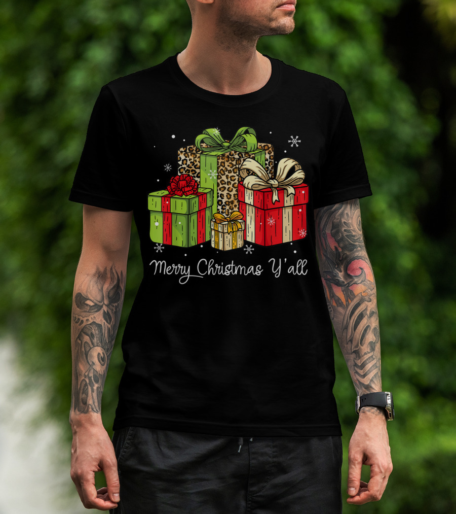 Merry Christmas Y'all Leopard Gift Boxes T-Shirt