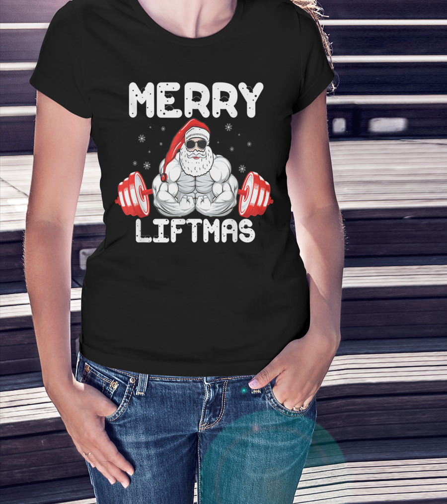 Merry Liftmas Funny Santa Weightlifting Gym Christmas Bodybuilding T-Shirt