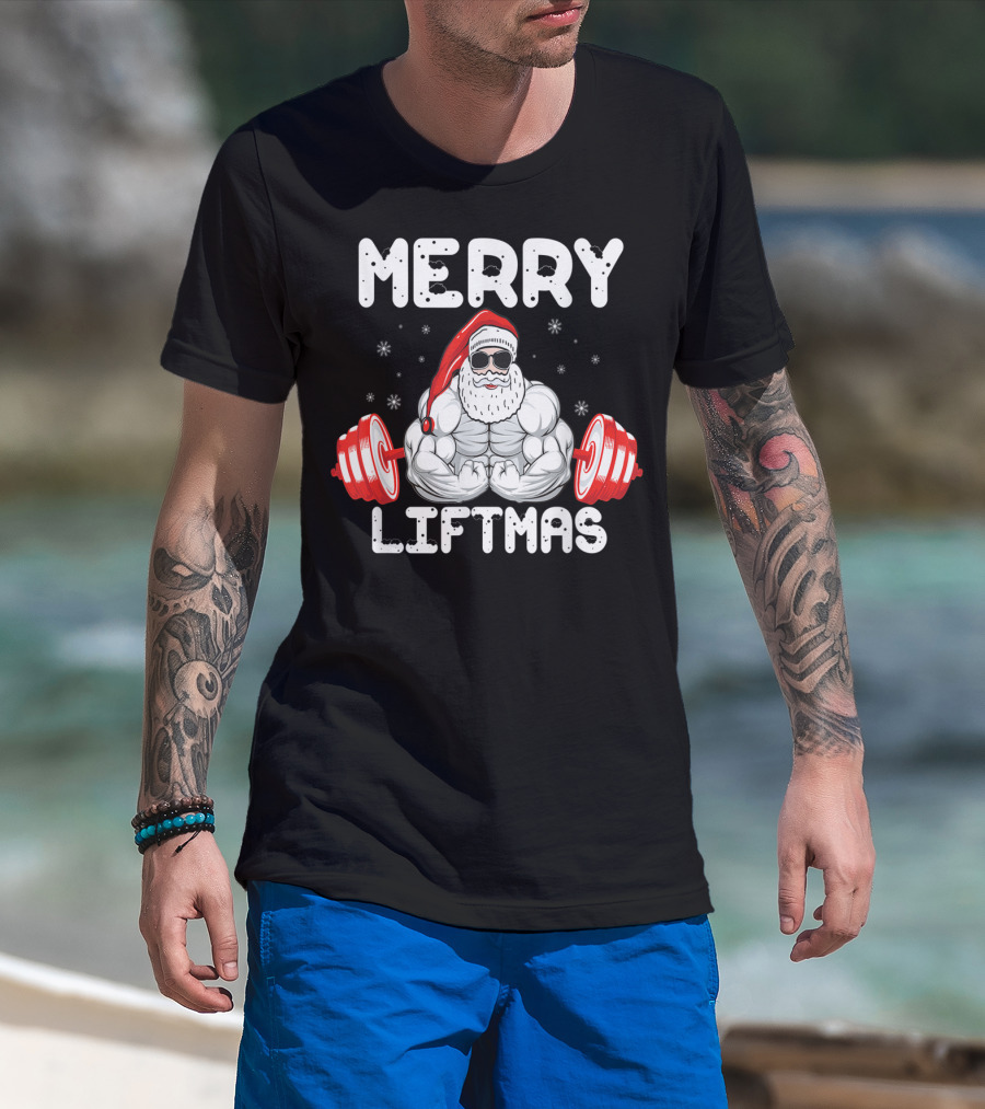 Merry Liftmas Funny Santa Weightlifting Gym Christmas Bodybuilding T-Shirt