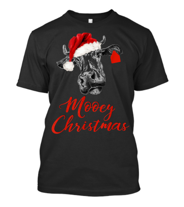 Mooey Christmas Funny Cow Santa Hat T-Shirt