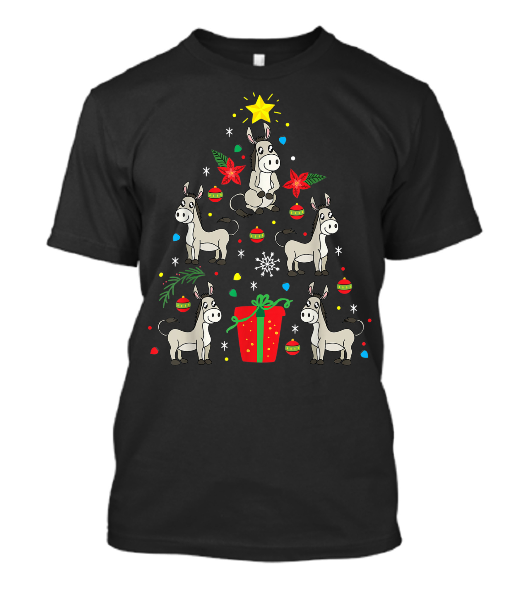 Mule Donkey Christmas Ornament Tree Star Snowflakes Present T-Shirt