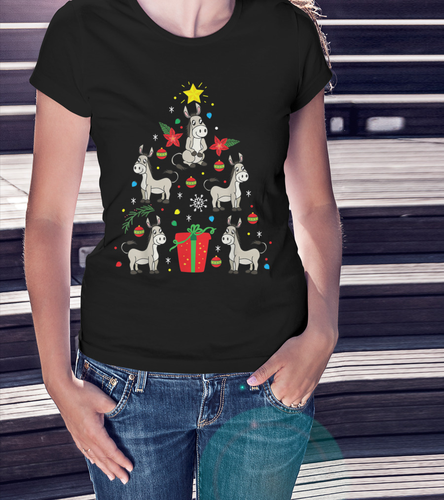 Mule Donkey Christmas Ornament Tree Star Snowflakes Present T-Shirt