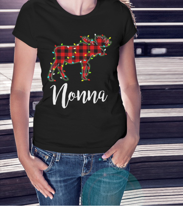 Nonna Moose Red Plaid Xmas Lights T-Shirt