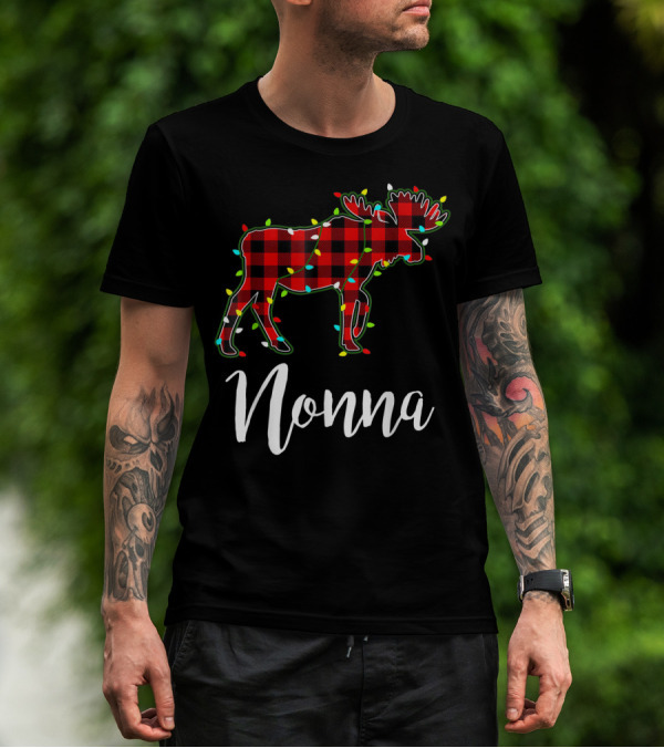 Nonna Moose Red Plaid Xmas Lights T-Shirt
