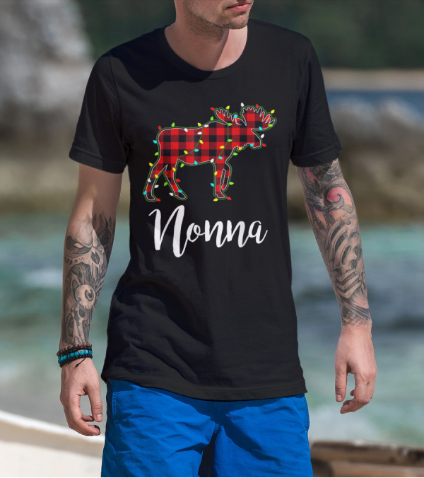 Nonna Moose Red Plaid Xmas Lights T-Shirt