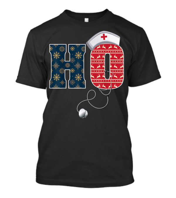 Nurse Ho Stethoscope Christmas Santa Hat Snowflakes Reindeer T-Shirt