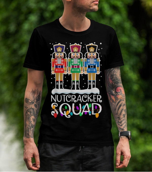 Nutcracker Squad Holiday Ballet Dance Trio With Christmas Lights T-Shirt
