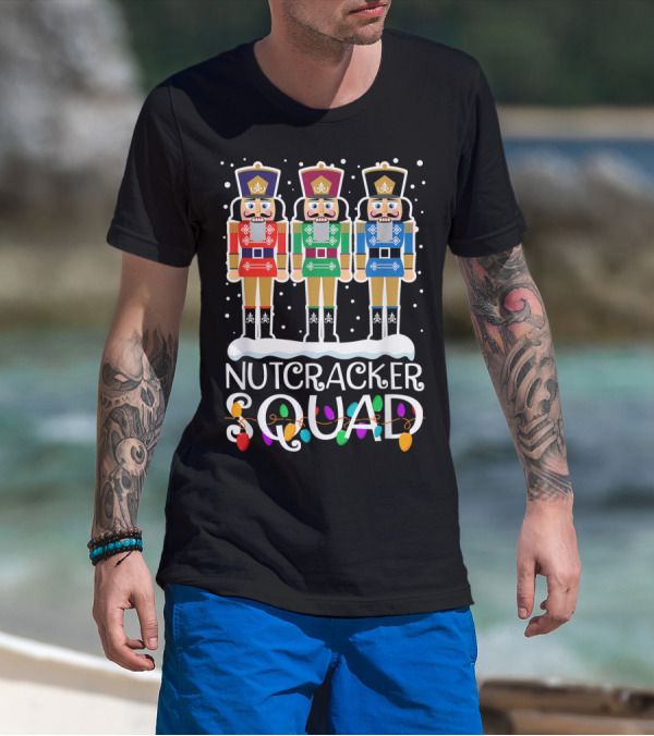 Nutcracker Squad Holiday Ballet Dance Trio With Christmas Lights T-Shirt
