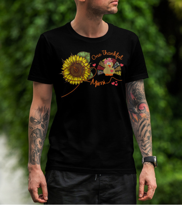 One Thankful Mimi Sunflower Heart Turkey T-Shirt
